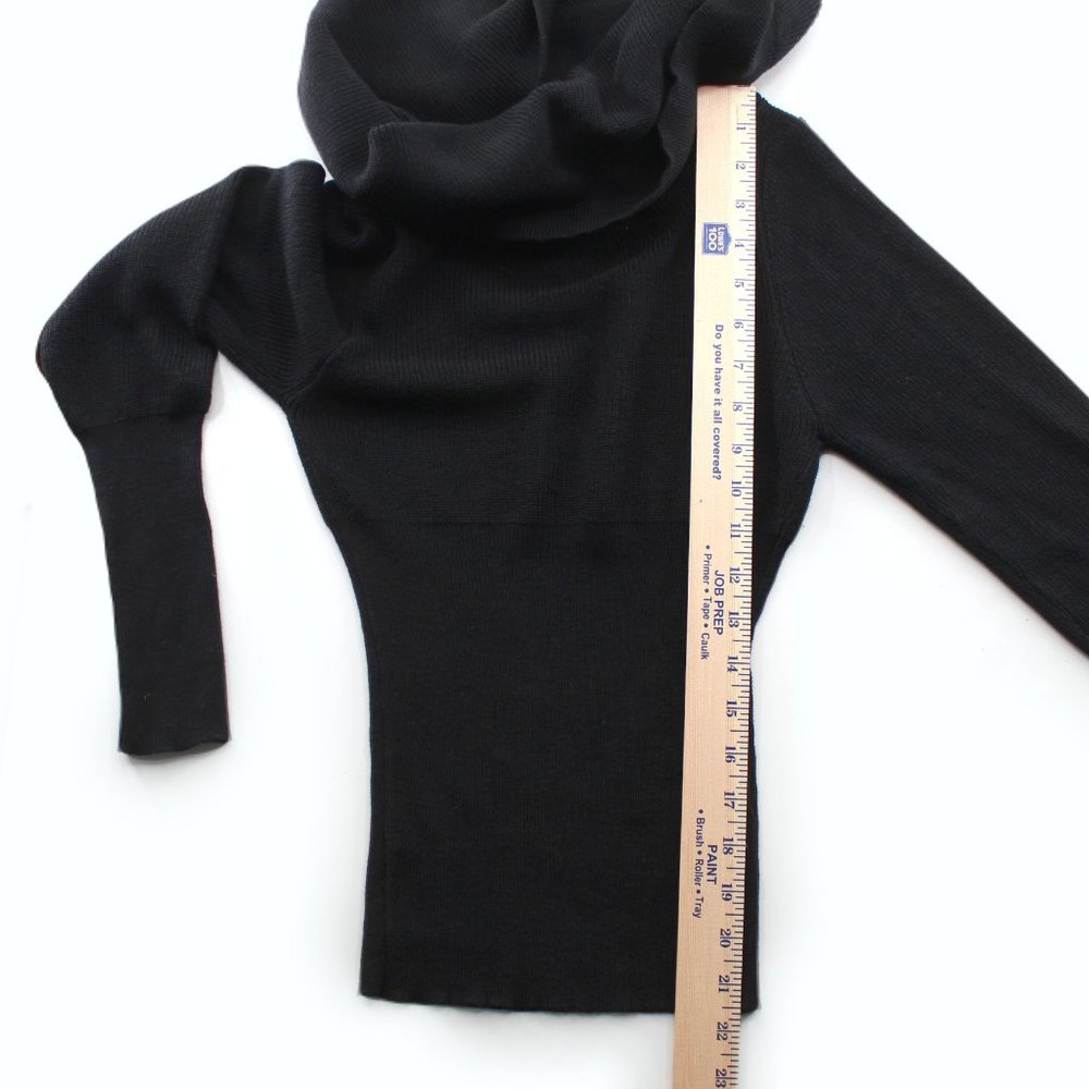 Black Off The Shoulder Sweater Ribbed Knit Adjustable Open Back Long Sleeve SZ S - Picture 13 of 15
